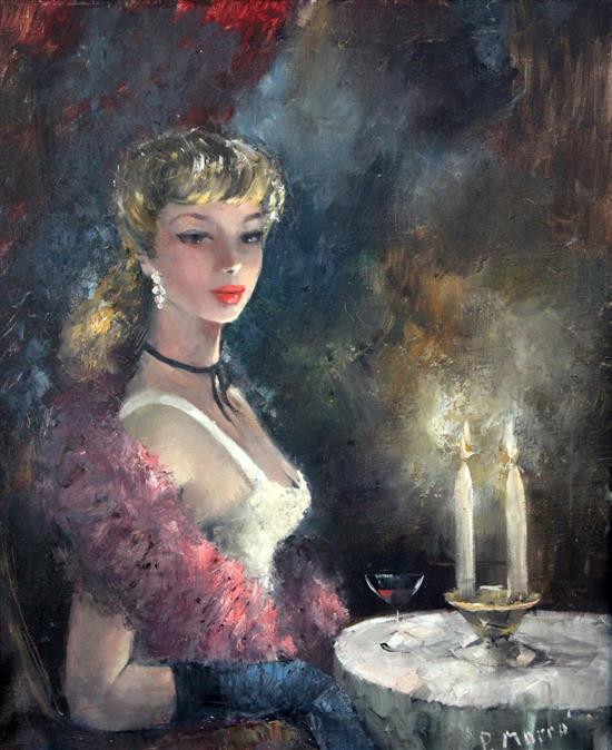 Paul Morro (1925-2013) Young lady seated at a dinner table 24 x 20in.